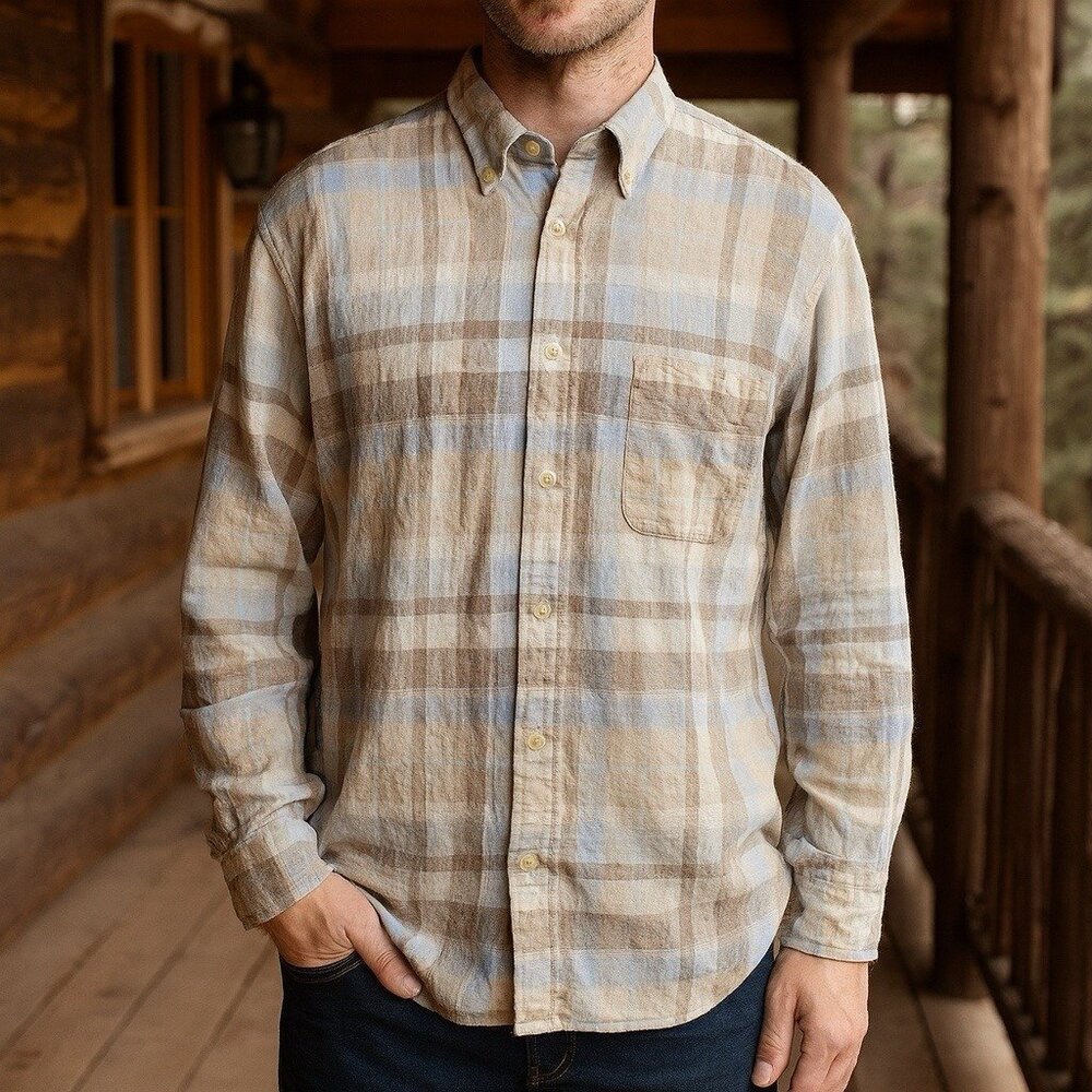 Faconnable Plaid Long Sleeve Lightweight Button Up Career‎ Academia Old Money L